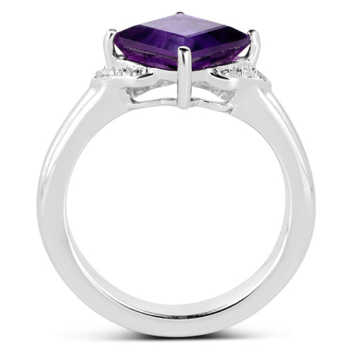 2.55 Carat Genuine Amethyst and White Topaz .925 Sterling Silver Ring Bids.com