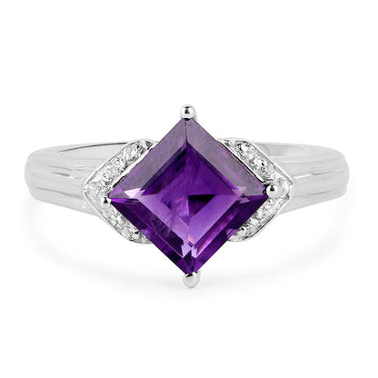 2.55 Carat Genuine Amethyst and White Topaz .925 Sterling Silver Ring Bids.com