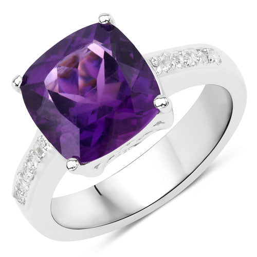3.32 Carat Genuine Amethyst and White Topaz .925 Sterling Silver Ring Bids.com