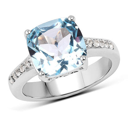 4.62 Carat Genuine Blue Topaz and White Topaz .925 Sterling Silver Ring Bids.com