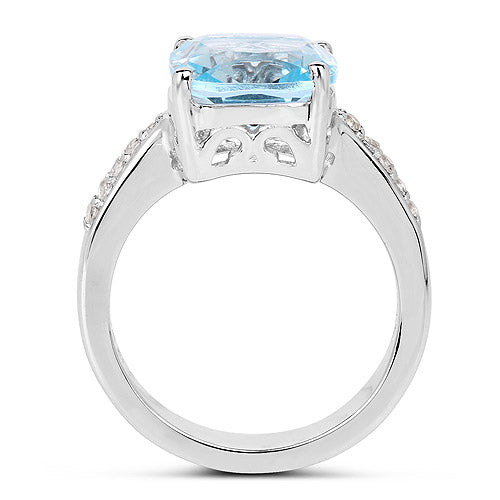 4.62 Carat Genuine Blue Topaz and White Topaz .925 Sterling Silver Ring Bids.com