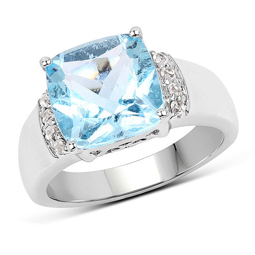 4.58 Carat Genuine Blue Topaz and White Topaz .925 Sterling Silver Ring Bids.com