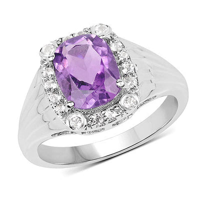 2.13 Carat Genuine  Amethyst and White Topaz .925 Sterling Silver Ring Bids.com