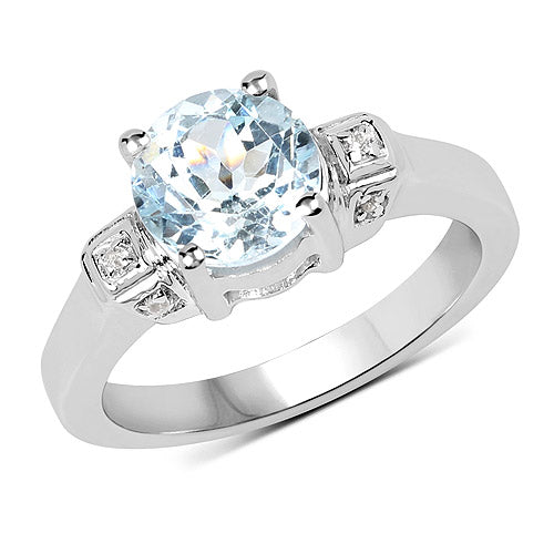2.28 Carat Genuine Blue Topaz and White Topaz .925 Sterling Silver Ring Bids.com