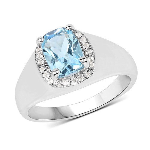 1.62 Carat Genuine Blue Topaz and White Topaz .925 Sterling Silver Ring Bids.com