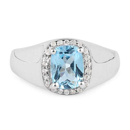 1.62 Carat Genuine Blue Topaz and White Topaz .925 Sterling Silver Ring Bids.com