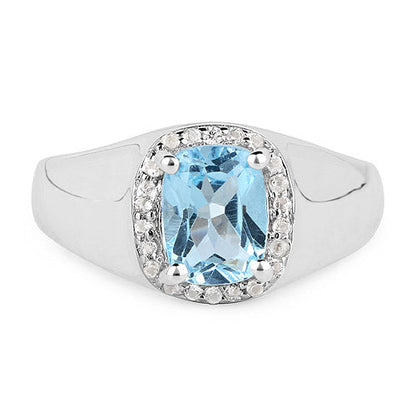 1.62 Carat Genuine Blue Topaz and White Topaz .925 Sterling Silver Ring Bids.com