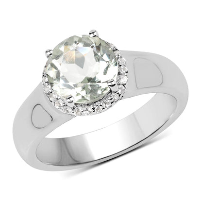 1.87 Carat Genuine Green Amethyst and White Topaz .925 Sterling Silver Ring Bids.com