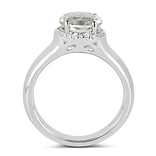 1.87 Carat Genuine Green Amethyst and White Topaz .925 Sterling Silver Ring Bids.com