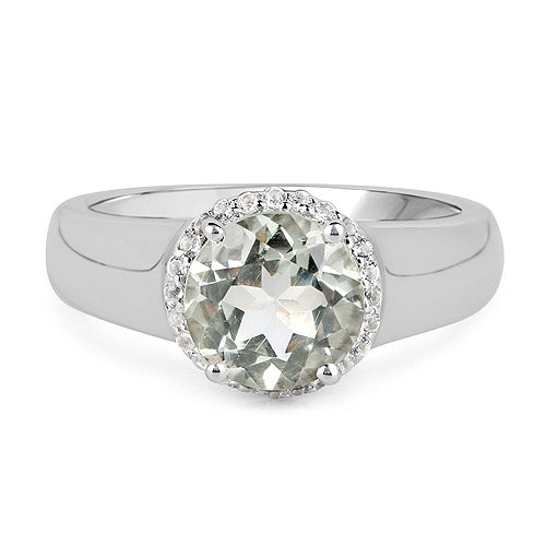 1.87 Carat Genuine Green Amethyst and White Topaz .925 Sterling Silver Ring Bids.com
