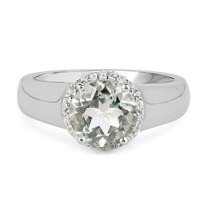 1.87 Carat Genuine Green Amethyst and White Topaz .925 Sterling Silver Ring Bids.com