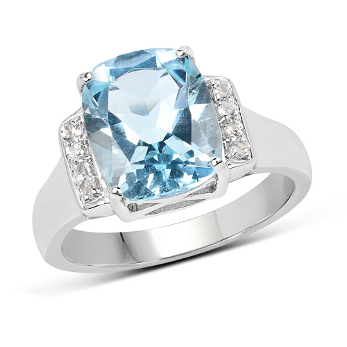 4.28 Carat Genuine Blue Topaz and White Topaz .925 Sterling Silver Ring Bids.com
