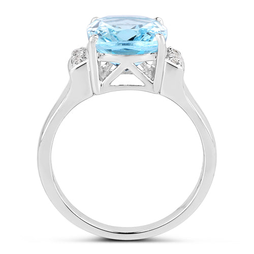 4.28 Carat Genuine Blue Topaz and White Topaz .925 Sterling Silver Ring Bids.com