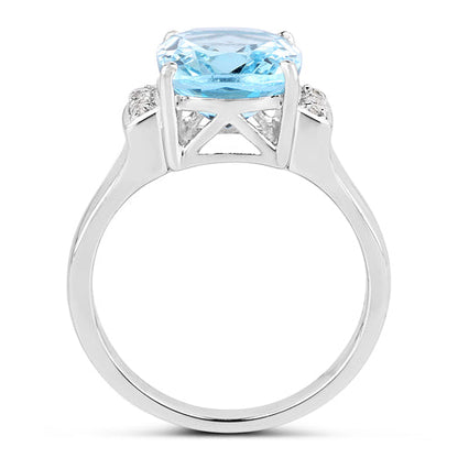 4.28 Carat Genuine Blue Topaz and White Topaz .925 Sterling Silver Ring Bids.com