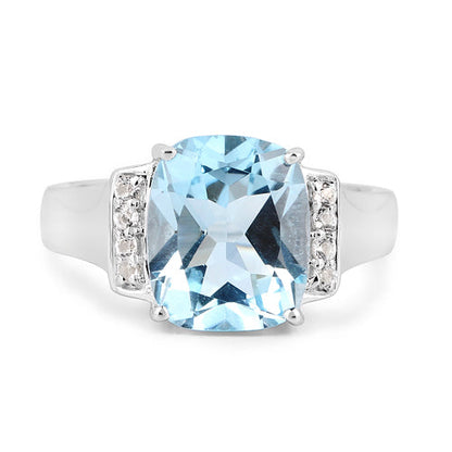 4.28 Carat Genuine Blue Topaz and White Topaz .925 Sterling Silver Ring Bids.com