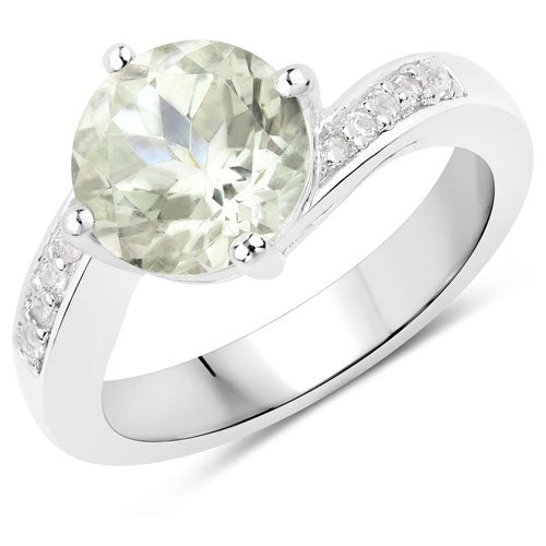 2.85 Carat Genuine Green Amethyst and White Topaz .925 Sterling Silver Ring Bids.com