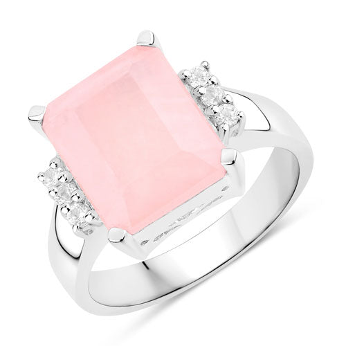 5.72 Carat Genuine Rose Quartz and White Topaz .925 Sterling Silver Ring Bids.com