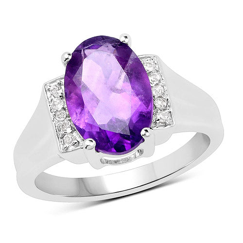 3.12 Carat Genuine  Amethyst and White Topaz .925 Sterling Silver Ring Bids.com