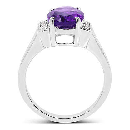 3.12 Carat Genuine  Amethyst and White Topaz .925 Sterling Silver Ring Bids.com