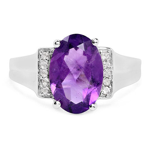 3.12 Carat Genuine  Amethyst and White Topaz .925 Sterling Silver Ring Bids.com
