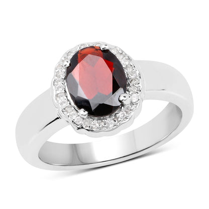 2.58 Carat Genuine  Garnet and White Topaz .925 Sterling Silver Ring Bids.com