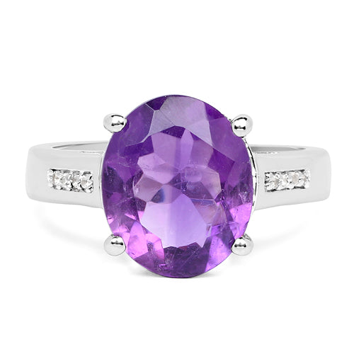3.84 Carat Genuine  Amethyst and White Topaz .925 Sterling Silver Ring Bids.com