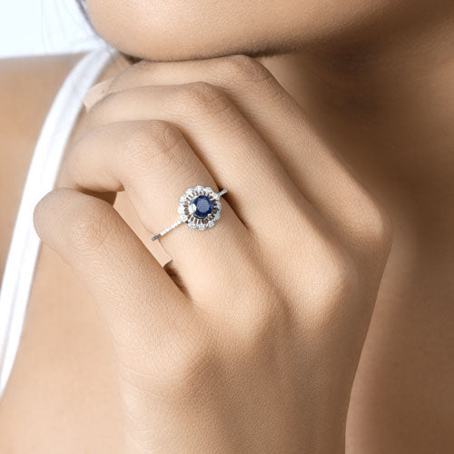 0.78 Carat Genuine Blue Sapphire and White Diamond 14K White Gold Ring Bids.com