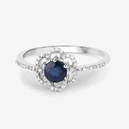 0.78 Carat Genuine Blue Sapphire and White Diamond 14K White Gold Ring Bids.com