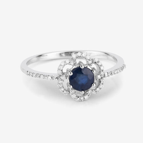 0.78 Carat Genuine Blue Sapphire and White Diamond 14K White Gold Ring Bids.com