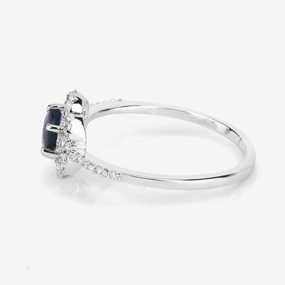0.78 Carat Genuine Blue Sapphire and White Diamond 14K White Gold Ring Bids.com