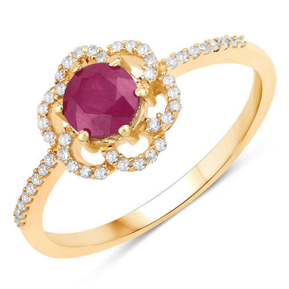 0.68 Carat Genuine Ruby and White Diamond 14K Yellow Gold Ring Bids.com