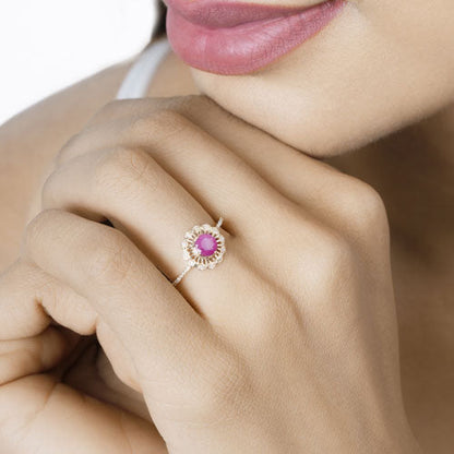 0.68 Carat Genuine Ruby and White Diamond 14K Yellow Gold Ring Bids.com