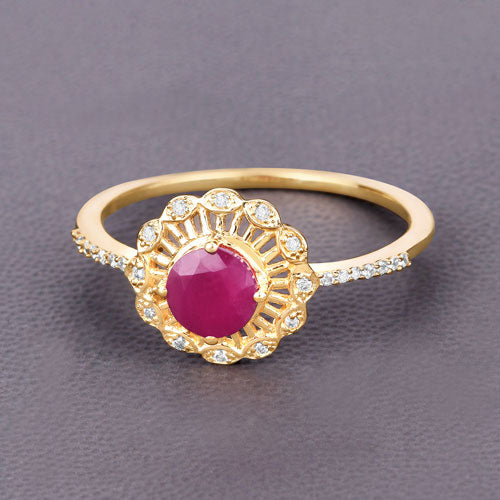 0.68 Carat Genuine Ruby and White Diamond 14K Yellow Gold Ring Bids.com