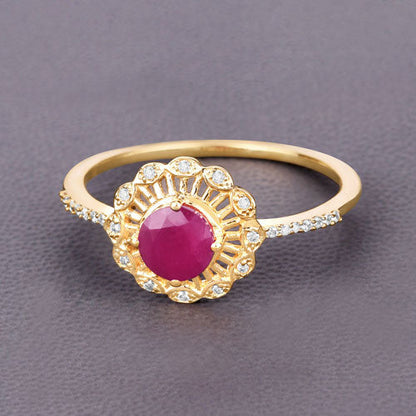 0.68 Carat Genuine Ruby and White Diamond 14K Yellow Gold Ring Bids.com