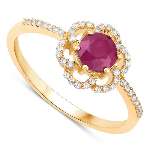 0.68 Carat Genuine Ruby and White Diamond 14K Yellow Gold Ring Bids.com