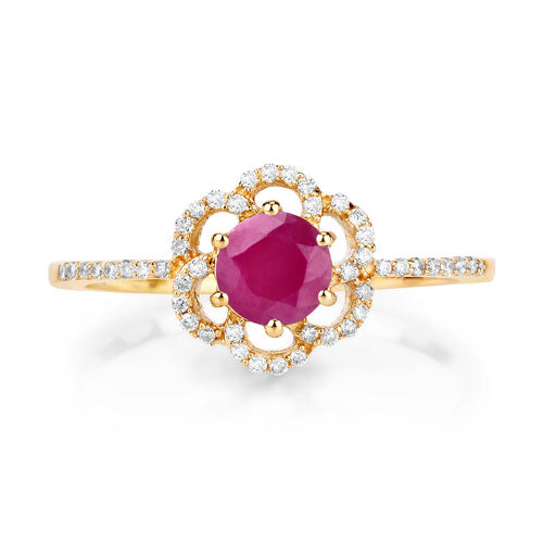 0.68 Carat Genuine Ruby and White Diamond 14K Yellow Gold Ring Bids.com