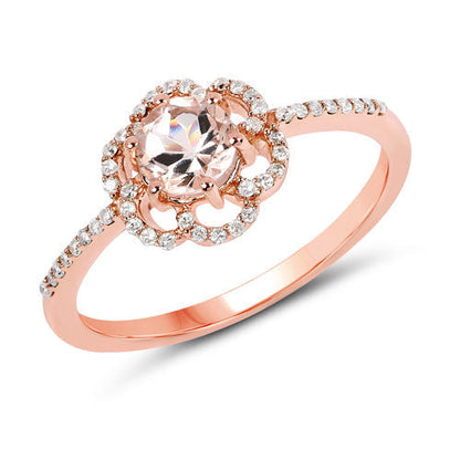 0.54 Carat Genuine Morganite and White Diamond 14K Rose Gold Ring Bids.com
