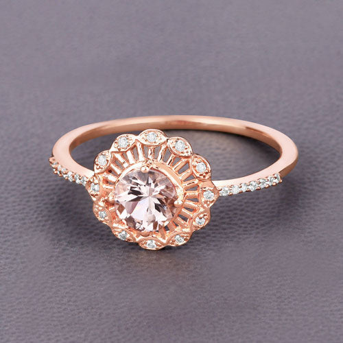 0.54 Carat Genuine Morganite and White Diamond 14K Rose Gold Ring Bids.com