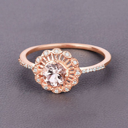 0.54 Carat Genuine Morganite and White Diamond 14K Rose Gold Ring Bids.com