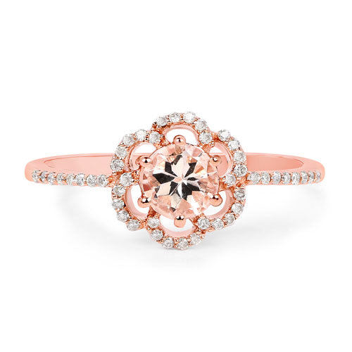 0.54 Carat Genuine Morganite and White Diamond 14K Rose Gold Ring Bids.com