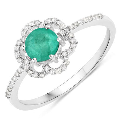 0.55 Carat Genuine Zambian Emerald and White Diamond 14K White Gold Ring Bids.com