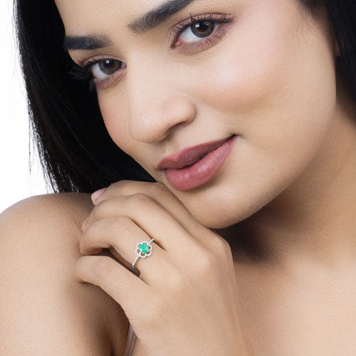 0.55 Carat Genuine Zambian Emerald and White Diamond 14K White Gold Ring Bids.com