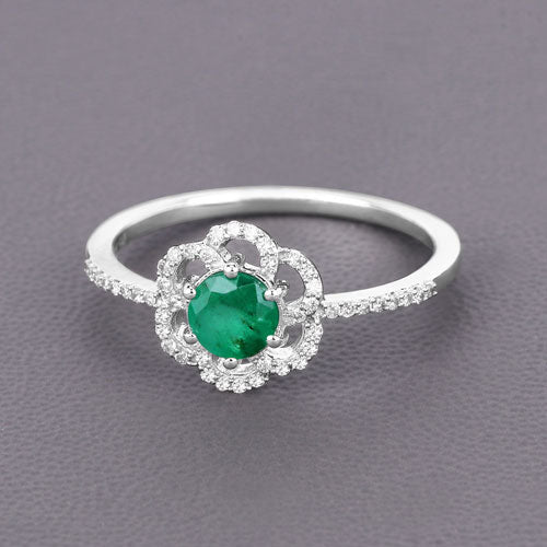 0.55 Carat Genuine Zambian Emerald and White Diamond 14K White Gold Ring Bids.com