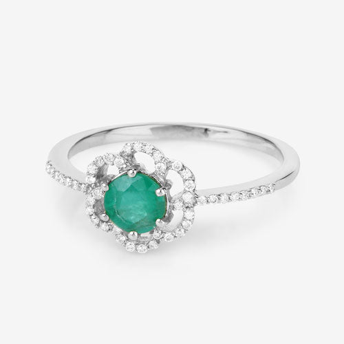 0.55 Carat Genuine Zambian Emerald and White Diamond 14K White Gold Ring Bids.com