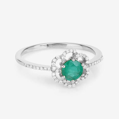 0.55 Carat Genuine Zambian Emerald and White Diamond 14K White Gold Ring Bids.com
