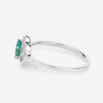 0.55 Carat Genuine Zambian Emerald and White Diamond 14K White Gold Ring Bids.com