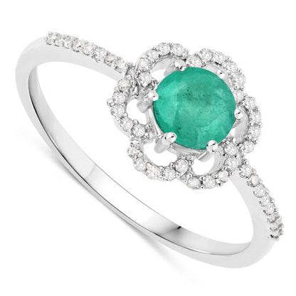 0.55 Carat Genuine Zambian Emerald and White Diamond 14K White Gold Ring Bids.com