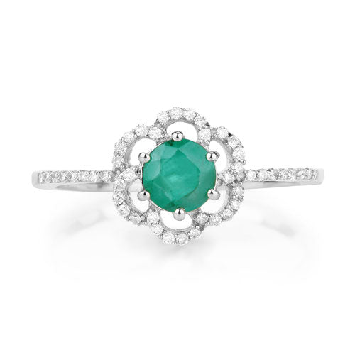 0.55 Carat Genuine Zambian Emerald and White Diamond 14K White Gold Ring Bids.com