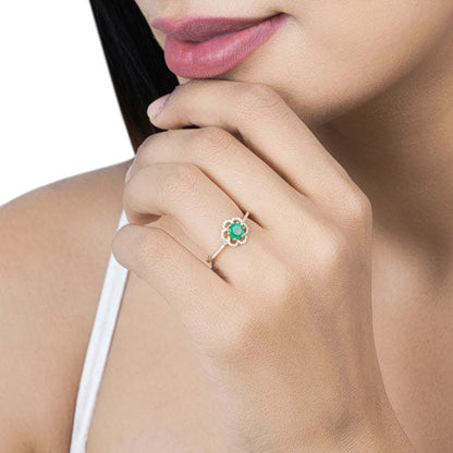 0.55 Carat Genuine Zambian Emerald and White Diamond 14K Yellow Gold Ring Bids.com
