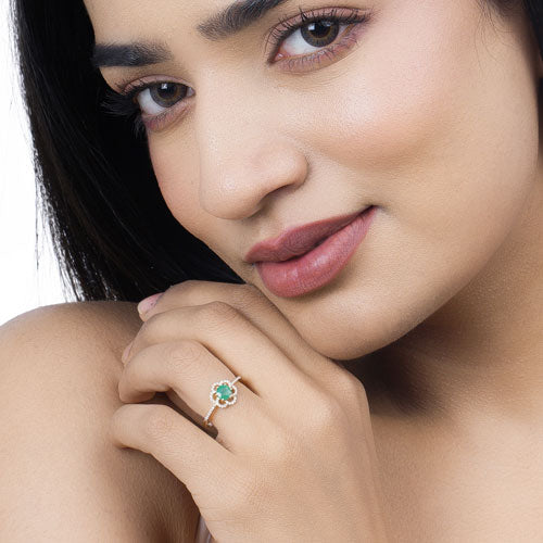 0.55 Carat Genuine Zambian Emerald and White Diamond 14K Yellow Gold Ring Bids.com